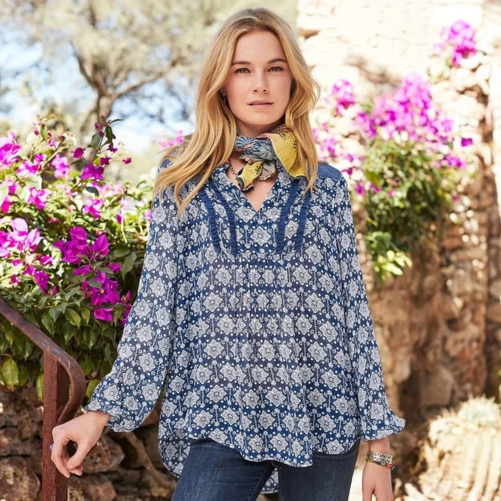 Sundance La Provence Top Sz Small Blue White - Picture 1 of 6